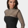 bebe2101_black_4_8205fb07-c6db-460a-83c9-e244ac9e9871 Long Sleeve Bandage Midi Dress with Crystal Mesh Combo