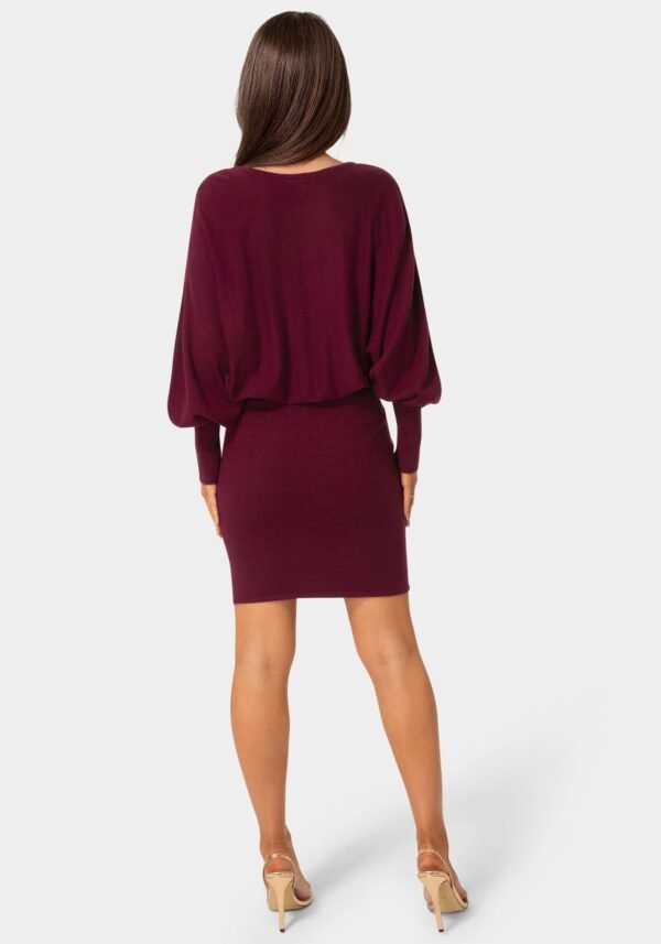 bebe2164_wine_3_bc0b4517-57ba-4345-8ff4-10409e831f5a Scoop Neck Blouson Sweater Midi Dress