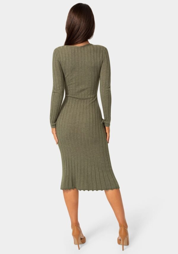bebe2165_olive_3_98364c8c-0cdb-4218-a8d3-13368700c0c7 Button Front V-Neck Sweater Midi Dress